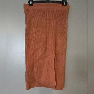 Ribbed Orange Pencil Skirt